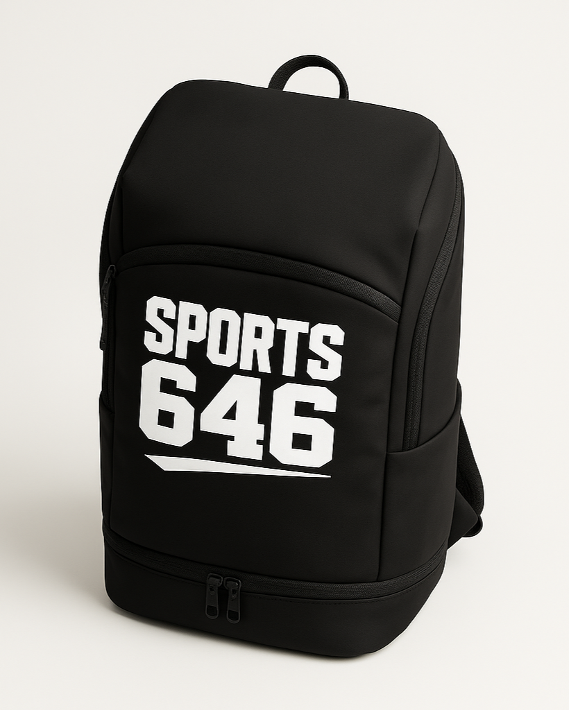 Black backpack with 'SPORTS 646'