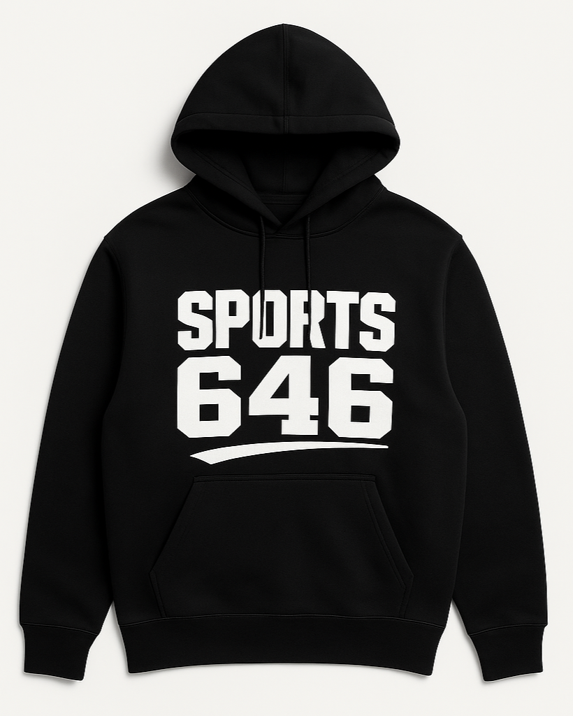 Black hoodie with 'SPORTS 646' 