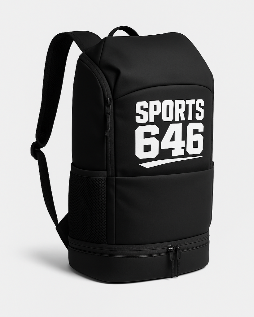 Black backpack with 'SPORTS 646'
