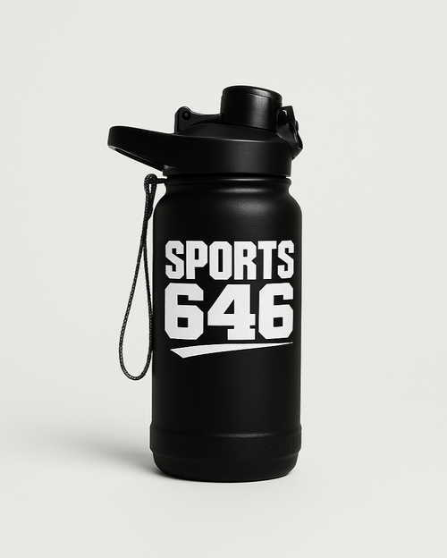 Black water bottle with 'SPORTS 646' 